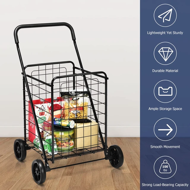 Alt view image 6 of 7 - Shopping Carts for Groceries, Heavy Duty Folding Shopping Cart with Wheels, Portable Collapsible Grocery Cart, Light Weight Foldable Utility Cart for Laundry