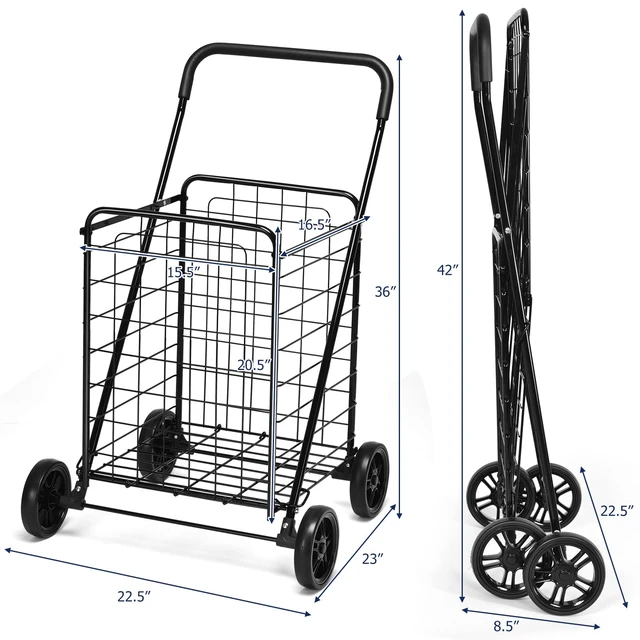 Alt view image 7 of 7 - Shopping Carts for Groceries, Heavy Duty Folding Shopping Cart with Wheels, Portable Collapsible Grocery Cart, Light Weight Foldable Utility Cart for Laundry