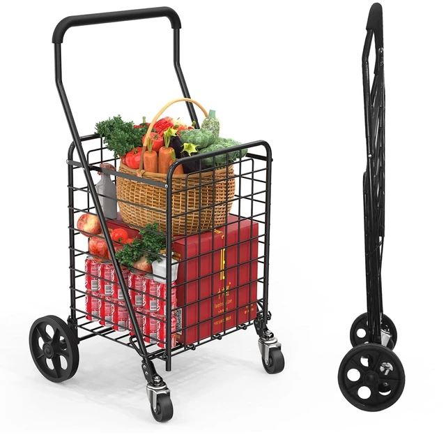 Main image of Grocery Shopping Cart with 360° Rolling Swivel Wheels, 100LBS Utility Cart Easily Collapsible Cart Extended Foam Cover, Trolley for Laundry,Groceries,Travel Black (Medium)