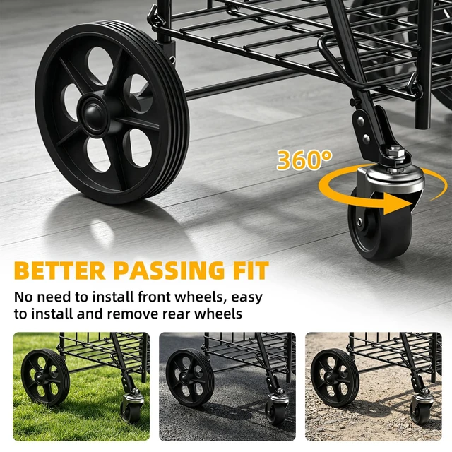 Alt view image 2 of 7 - Grocery Shopping Cart with 360° Rolling Swivel Wheels, 100LBS Utility Cart Easily Collapsible Cart Extended Foam Cover, Trolley for Laundry,Groceries,Travel Black (Medium)