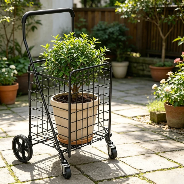 Alt view image 7 of 7 - Grocery Shopping Cart with 360° Rolling Swivel Wheels, 100LBS Utility Cart Easily Collapsible Cart Extended Foam Cover, Trolley for Laundry,Groceries,Travel Black (Medium)