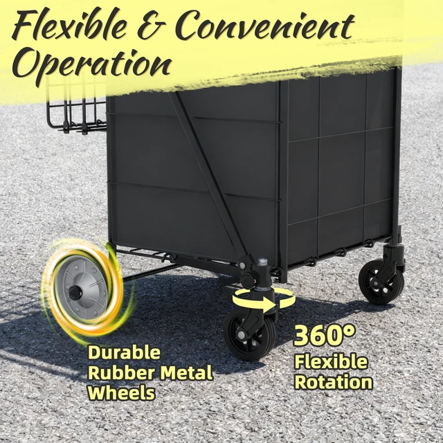 Alt view image 3 of 7 - Folding Grocery Cart on Wheels - Waterproof Bag Included, 10-min Assembly Utility Wagon, Lightweight Shopping Cart with 360° Swivel Wheels for Grocery, Apartments, Laundry, Max Load 100 lbs