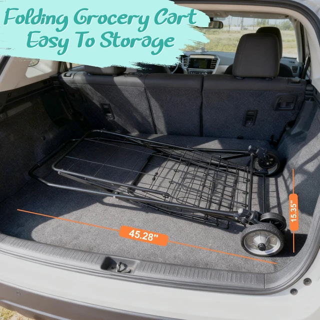 Alt view image 5 of 7 - Folding Grocery Cart on Wheels - Waterproof Bag Included, 10-min Assembly Utility Wagon, Lightweight Shopping Cart with 360° Swivel Wheels for Grocery, Apartments, Laundry, Max Load 100 lbs