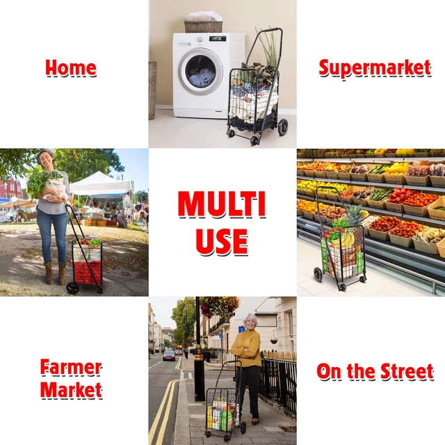 Alt view image 5 of 5 - Cruiser Cart Sport, Foldable Grocery Cart on Wheels,Multi-Use Collapsible Folding Laundry Basket with Wheels