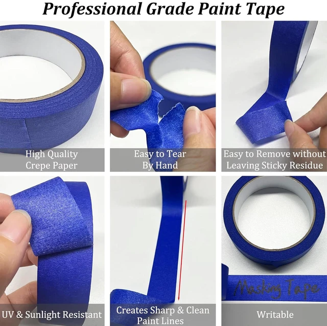 Alt view image 3 of 6 - Blue Painters Tape, Premium Masking Tape, 88 Yards (4 Rolls x 0.95in x 22yd), Adhesive Paint Tape for Wall Painting, DIY, Art, Craft, Decor, Drafting, Residue-Free, Easy