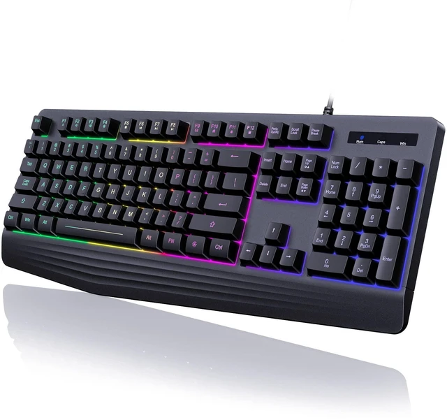 Main image of Wired Gaming Keyboard with 7-Color Backlit, 104 Silent Keys, and Wrist Rest