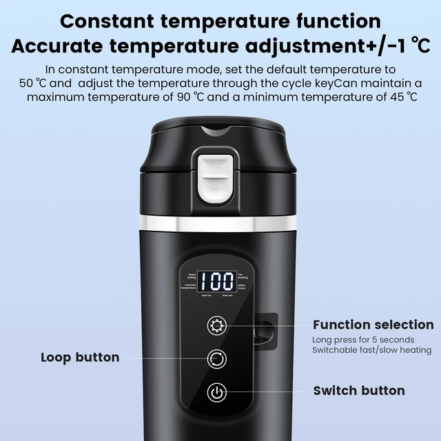 Alt view image 3 of 6 - Car Travel Electric Kettle 400ml Heating Mug, 12V-24V Compatible