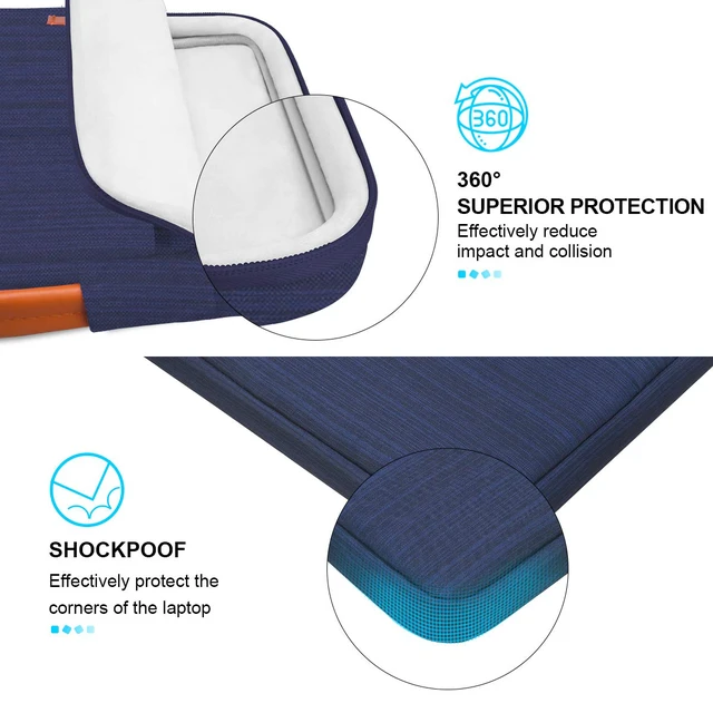 Alt view image 6 of 6 - Lacdo 360 15-15.6 Inch Laptop Sleeve for Acer HP Lenovo Asus Dell Inspiron 15, Blue