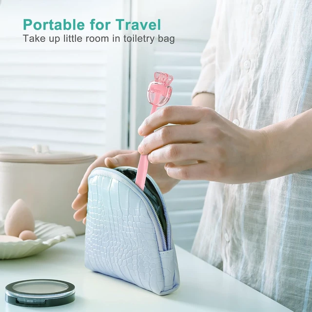 Alt view image 3 of 6 - Mspan Tongue Scraper Cleaner with Plastic Travel Case for Adults and Kids, Cleans Bad Breath, Pink and White, 2-Pack