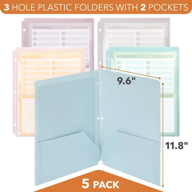Alt view image 3 of 7 - Mr. Pen 3-Hole Plastic Folder with 2 Pockets, Clear Front Pocket, 5-Pack