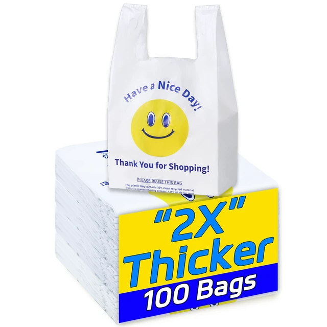 Main image of YovhVon 0.8 Mil (20 Micron) 100 Count Heavy Duty Plastic Bags with Handles, White, Large 27.9 x 15.24 x 53.34 cm
