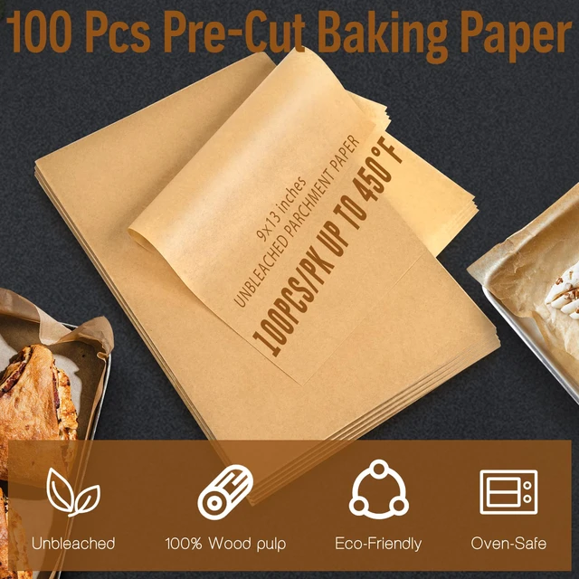 Alt view image 5 of 7 - Kovpnor 100Pcs Unbleached Parchment Paper Sheets, 9x13 Inch, Precut Non-Stick Quarter Size, for Baking, Grilling, Air Fryer, Steaming - Bread, Cakes, Cookies