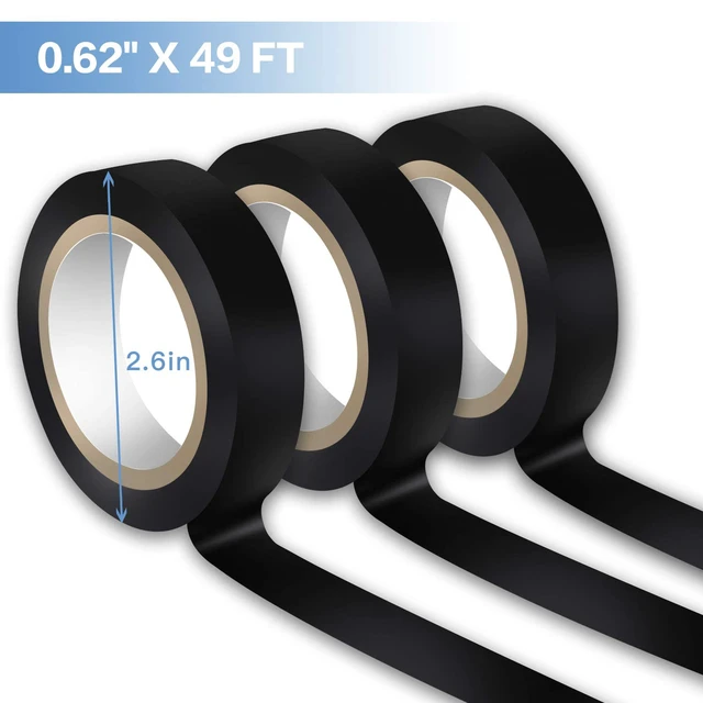 Alt view image 4 of 6 - Wapodeai 3-Pack Electrical Tape 0.62in x 49ft Black