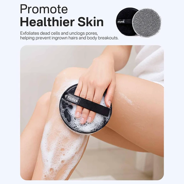 Alt view image 3 of 6 - Yiclick Exfoliating Body Scrubber (2 Pack) with Handle, Body Exfoliating Sponge for Shower Bath, Loofah for Dead Skin Removal, for Men Women