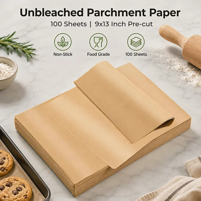Alt view image 6 of 6 - 100 Pcs Precut 9x13 Inch Non-Stick Unbleached Parchment Paper Sheets