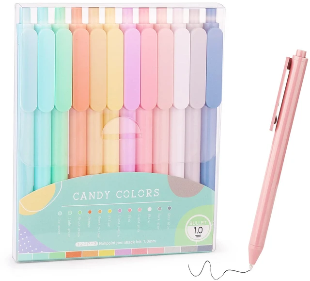 Main image of WY WENYUAN 12-Pack Ballpoint Pens, Pastel Retractable Medium Point 1.0mm Black Ink Pens, Cute Journaling Gift Pens for Women