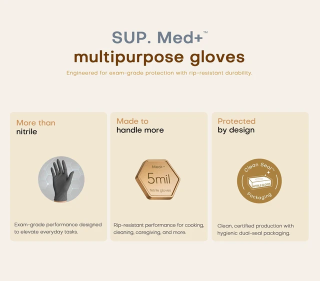 Alt view image 3 of 6 - SUP MED+ Black Nitrile Exam Gloves, 5 Mil Latex-Free Powder-Free Disposable Medical Food Safe Cooking Gloves, 75 or 750 Ct