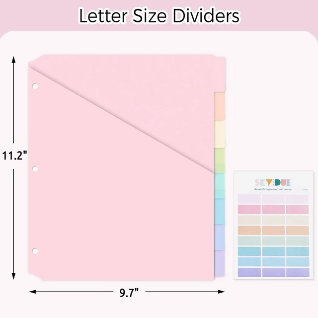 Alt view image 2 of 7 - Skydue 8-Tab Pastel Binder Dividers with Pockets, Durable Plastic for 3 Ring Binder, Single Pocket File Organizers with Matching Label Stickers
