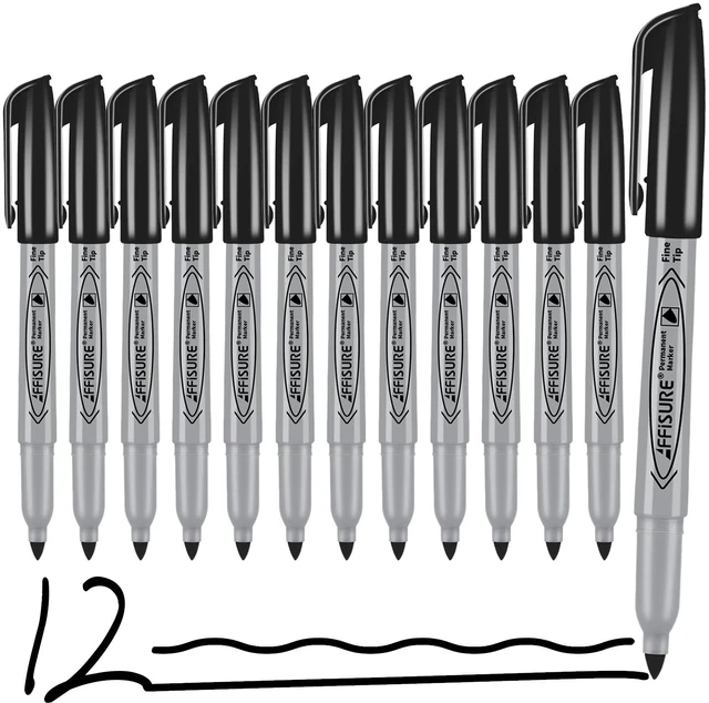 Main image of 12 Pack Permanent Markers, Quick-Drying in 1 Second, Smooth, Erasure-Resistant, Durable for Glass, Tiles, Cloth, Gray Shell