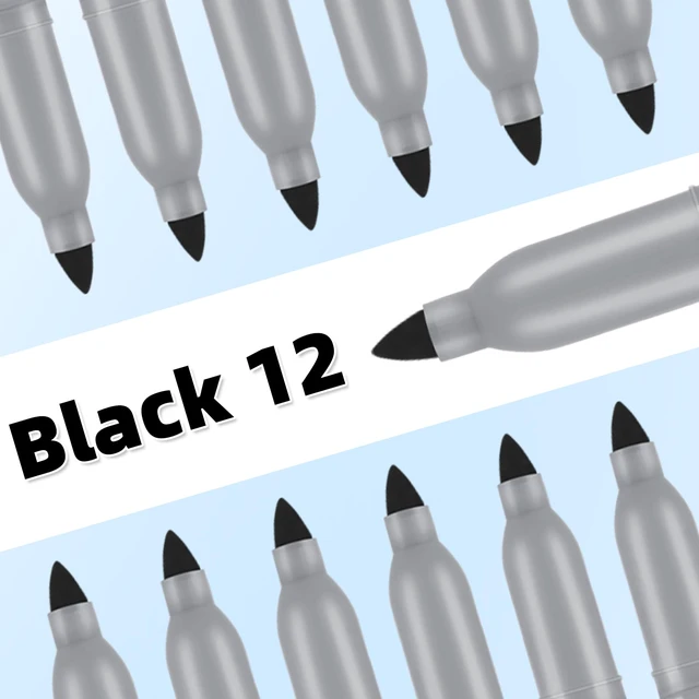 Alt view image 6 of 6 - 12 Pack Permanent Markers, Quick-Drying in 1 Second, Smooth, Erasure-Resistant, Durable for Glass, Tiles, Cloth, Gray Shell