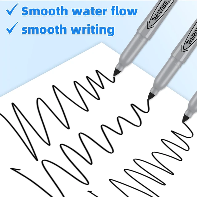 Alt view image 2 of 6 - 12 Pack Permanent Markers, Quick-Drying in 1 Second, Smooth, Erasure-Resistant, Durable for Glass, Tiles, Cloth, Gray Shell
