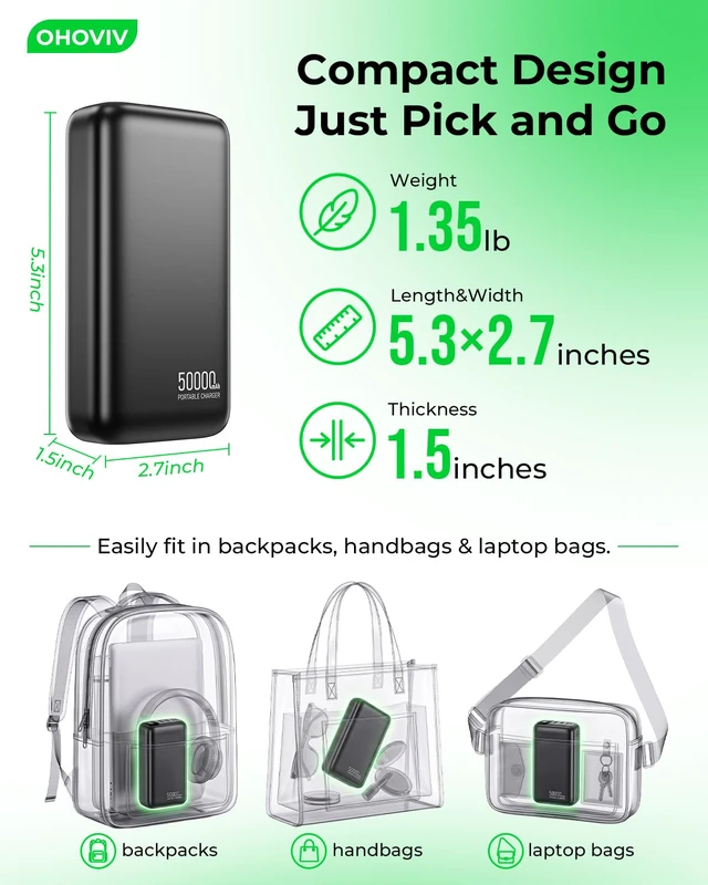 Alt view image 3 of 6 - OHOVIV 50000mAh Power Bank PD22.5W