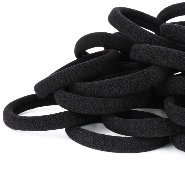 Main image of Qarwayoc 50PCS Black Hair Ties, Cotton Seamless Elastic Ponytail Holders, 2-Inch Diameter, No Damage for Thick Hair, for Women