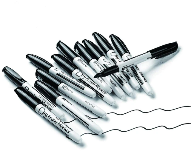 Main image of Volcanics Black Dry Erase Markers, Fine Tip, 12 Pack