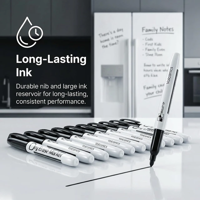 Alt view image 7 of 7 - Volcanics Black Dry Erase Markers, Fine Tip, 12 Pack