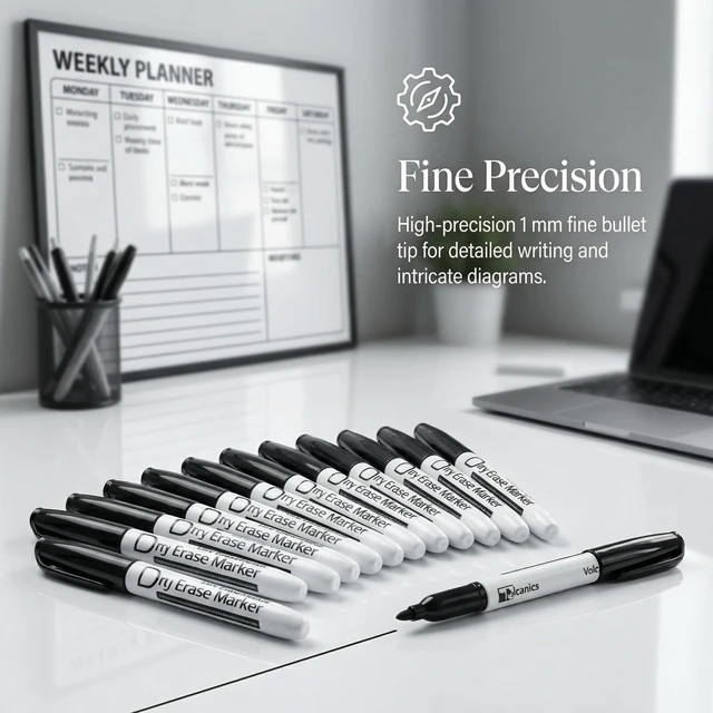 Alt view image 6 of 7 - Volcanics Black Dry Erase Markers, Fine Tip, 12 Pack
