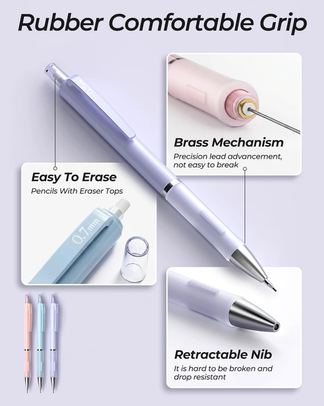 Alt view image 5 of 6 - Nicpro 0.7mm Mechanical Pencil Set, 3-Pack with Case