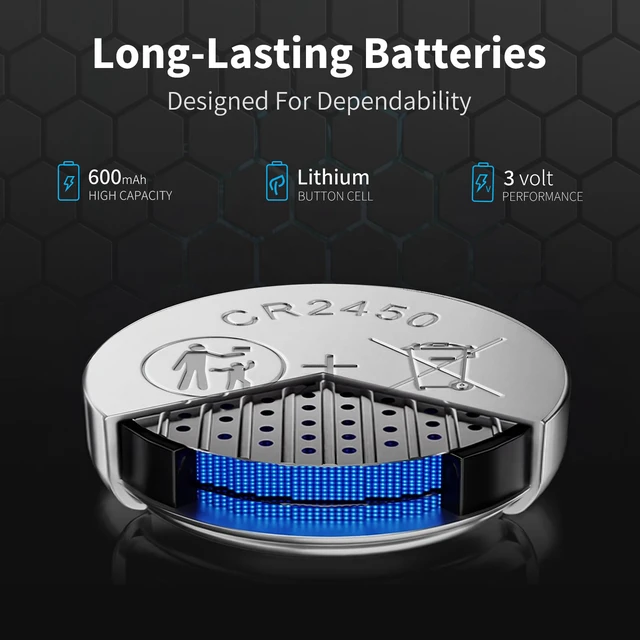 Alt view image 7 of 7 - NICEBATT CR2450 3V Lithium Battery 6 Pack, Long Lasting Power for Key Fob, Door Sensor, Security System and More