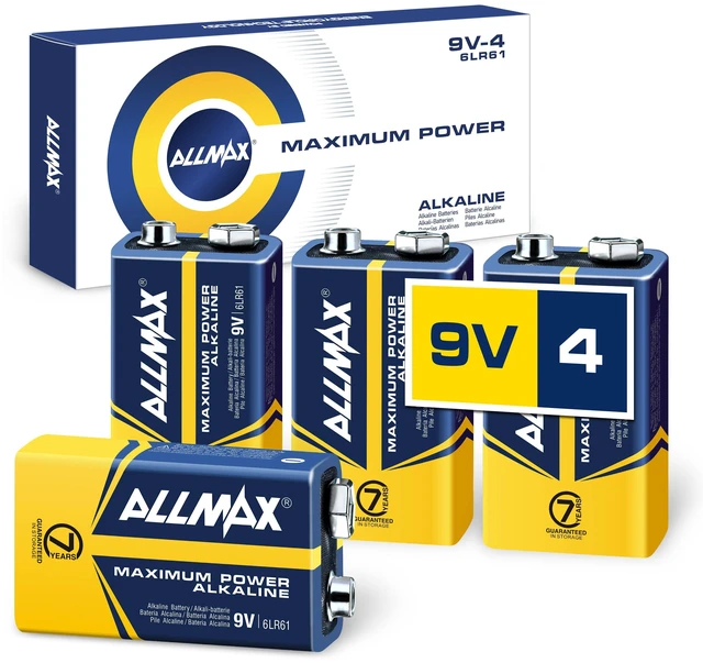 Main image of Allmax 9V Maximum Power Alkaline Batteries (4 Count) - 9 Volt