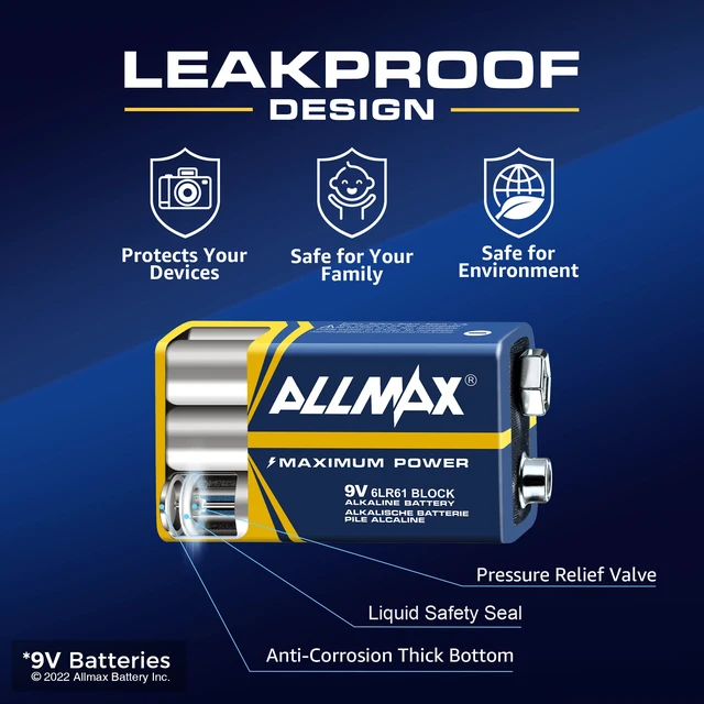 Alt view image 2 of 6 - Allmax 9V Maximum Power Alkaline Batteries (4 Count) - 9 Volt