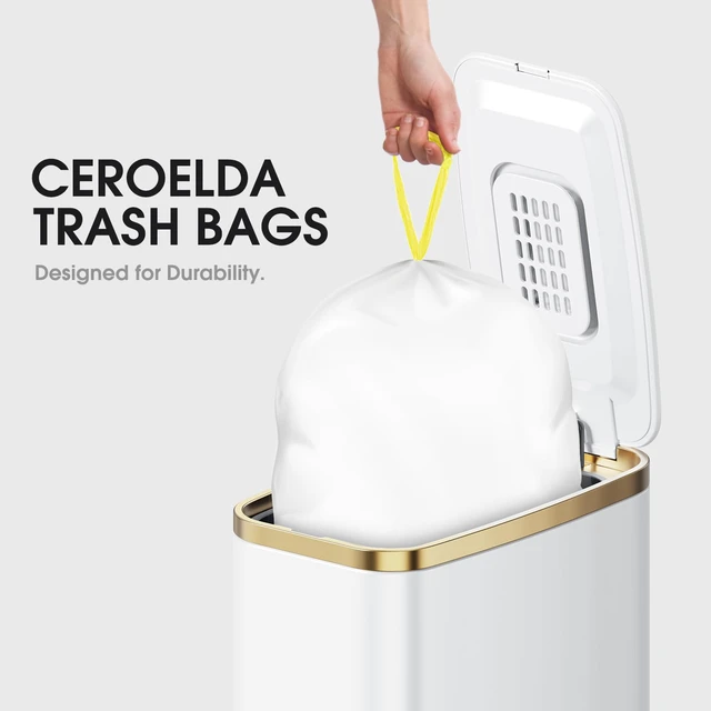 Alt view image 3 of 5 - CEROELDA 1.6 Gallon 60 Count Thick Plastic Mini Drawstring Trash Bags Unscented, for 4.5-8L / 1.2-2Gal Small Bins, Bathroom Bedroom Office Toilet