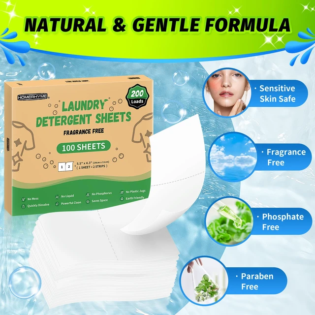Alt view image 3 of 6 - Laundry Detergent Sheets 200 Loads Unscented, Eco Friendly & Hypoallergenic, Suitable for Sensitive Skin