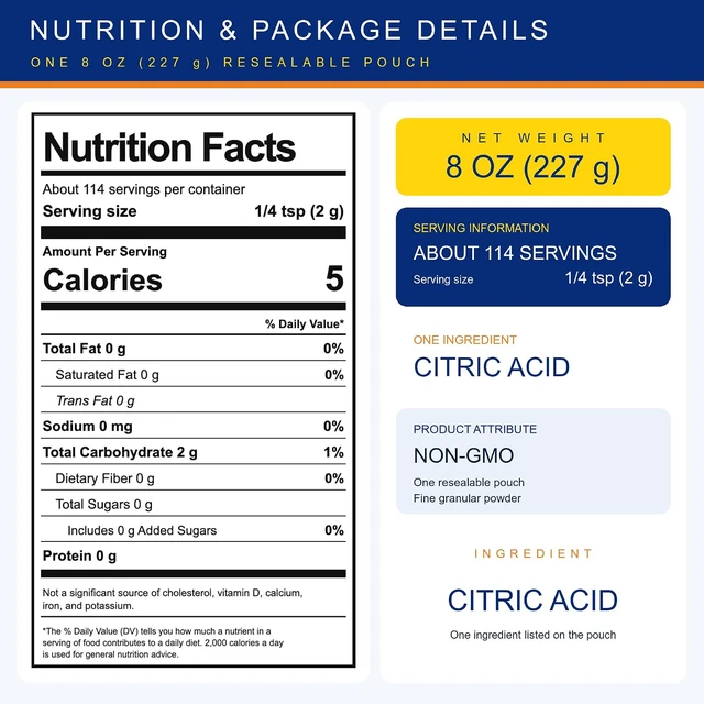 Alt view image 2 of 7 - Arizona Kitchen Supply Citric Acid Powder, 8 oz, Non-GMO, Multi-Purpose