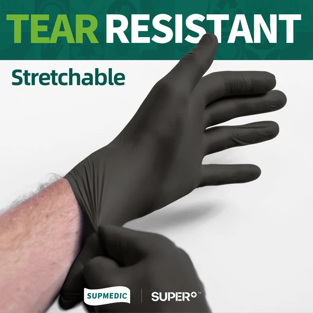 Alt view image 3 of 7 - SUPMEDIC Vinyl Medical Exam Gloves, Latex & Powder-Free Disposable, Black