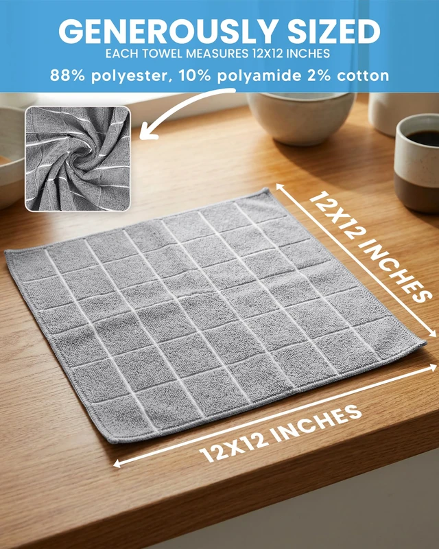 Alt view image 6 of 6 - Utopia Towels 12 Pack 12x12Inch Microfiber Fingertip Wash Cloths Grey