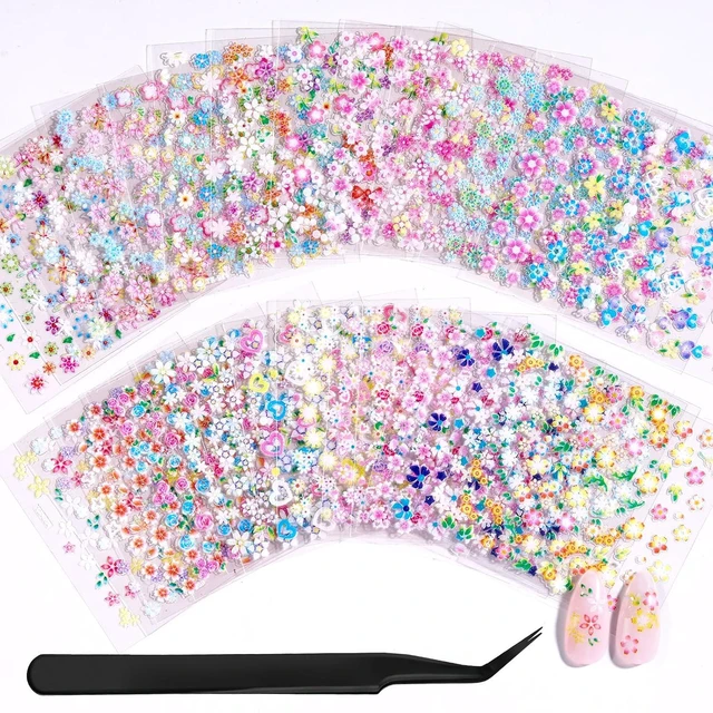 Main image of Beetles 3D Flower Heart Nail Art Stickers 30 Sheets