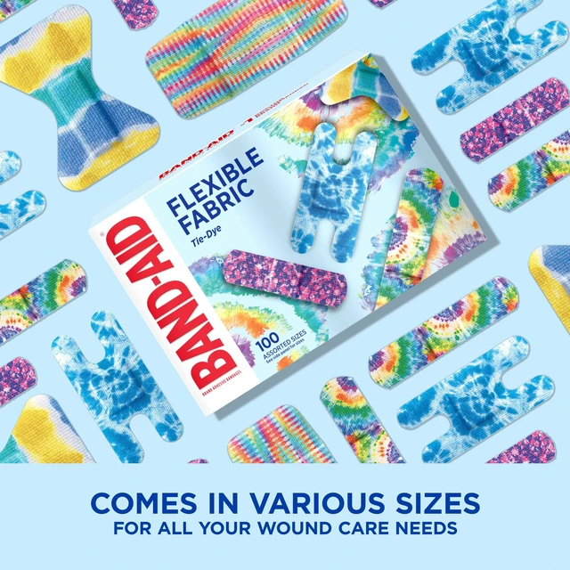 Alt view image 6 of 7 - BAND-AID Flexible Fabric Adhesive Bandages Tie-Dye Designs, 100Ct