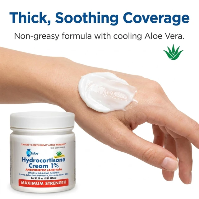 Alt view image 4 of 6 - Globe Hydrocortisone Cream 1% with Aloe Maximum Strength 16oz Jar