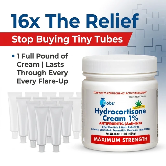 Alt view image 3 of 6 - Globe Hydrocortisone Cream 1% with Aloe Maximum Strength 16oz Jar