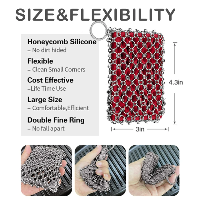 Alt view image 4 of 6 - Herda 316L Cast Iron Chain Mail Scrubber Large