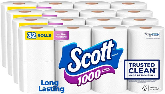 Main image of Scott 1000 Trusted Clean Toilet Paper, 32 Rolls, 1000 Sheets per Roll
