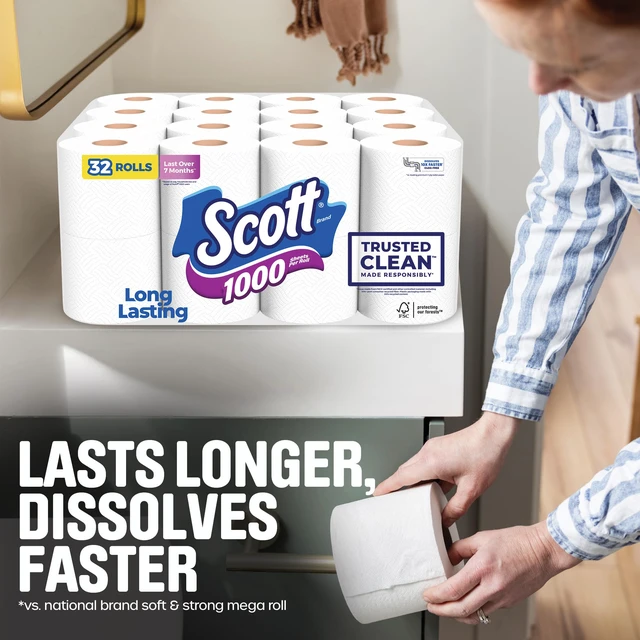 Alt view image 4 of 6 - Scott 1000 Trusted Clean Toilet Paper, 32 Rolls, 1000 Sheets per Roll