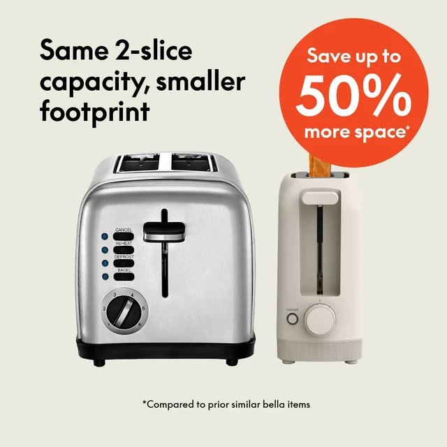Alt view image 6 of 6 - Bella Fits-Anywhere 2-Slice Slim Toaster, Long Slot & Extra Wide, Oatmilk