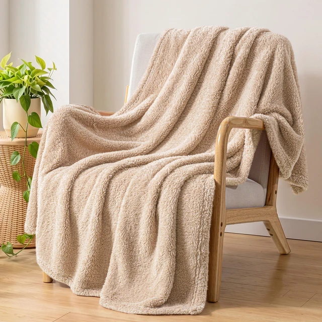 Main image of Exclusivo Mezcla Soft Plush Fleece Throw Blanket for Couch Camel
