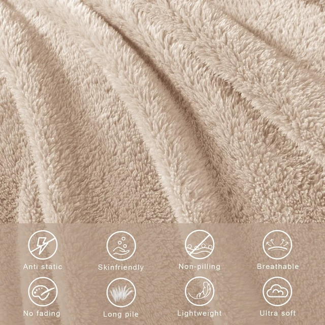 Alt view image 5 of 6 - Exclusivo Mezcla Soft Plush Fleece Throw Blanket for Couch Camel