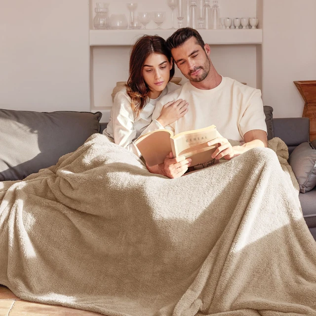 Alt view image 4 of 6 - Exclusivo Mezcla Soft Plush Fleece Throw Blanket for Couch Camel